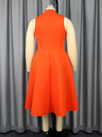 Ocstrade Vêtements pour Femmes Robes Grandes Tailles Coupe Trapèze Bicolore Orange et Noir avec Nœud Papillon Sans Manches Robe de Soirée Chic Grande Taille