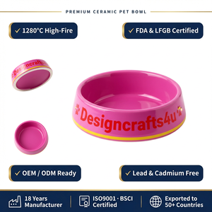Maßgefertigter Premium Umweltfreundlicher Rosa Keramik-Hundenapf für Katzen und Hunde Personalisiertes Logo Rutschfest Breit Flach Ohne Verschütten Innen- und Außenbereich - Product Image 1