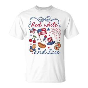 T-shirt unisexe rouge, blanc et bleu pour la révélation de la grossesse du 4 juillet, col rond, manches courtes, impression numérique, pour adulte - Product Image 1