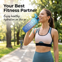 Bouteille d'eau de sport Tritan de 32 oz sans BPA, anti-fuite, douce au toucher, avec paille et marqueur de temps, idéale pour le sport et la randonnée en extérieur