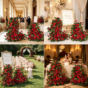Arche florale artificielle en forme <span class=keywords><strong>de</strong></span> corne avec roses rouges vives et verdure, pour décor d'entrée <span class=keywords><strong>de</strong></span> <span class=keywords><strong>mariage</strong></span> - Product Image 3