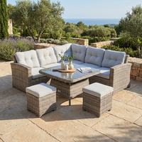 Ensemble de canapé en rotin d'extérieur avec cadre en aluminium et table relevable réglable en hauteur, meubles de jardin pour la terrasse