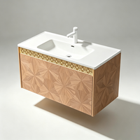 Meuble-lavabo suspendu avec vasque simple et surface texturée unique effet parquet