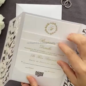 Tarjeta de Invitación de Boda Plegable de Lujo con Corte Láser y Estampado de Vainilla, Inserto de Papel Dorado, Logotipo Personalizado, Elegante Diseño Floral - Product Image 4
