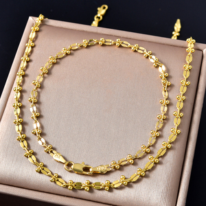 Conjunto de collar y pulsera de cobre chapado en oro de 18k, con cuentas lisas y brillantes, resistente al deslustre, ideal para fiestas y reuniones. - Product Image 5