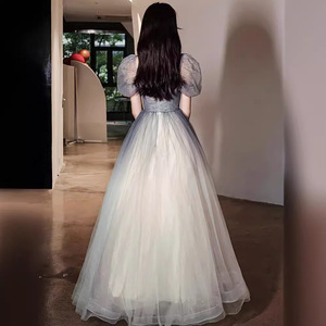 Ethereal Graduation Evening Gown Women Sweetheart Neckline Empire Waist Gray Tulle Party Dress Coming Of Age Ceremony - Product Image 3