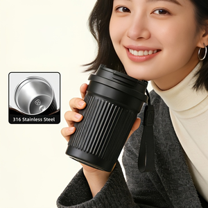 Tasse à café isotherme en acier inoxydable de 400 ml avec cordon, design simple et droit, pour voiture, extérieur, bureau, boissons chaudes et froides - Product Image 5