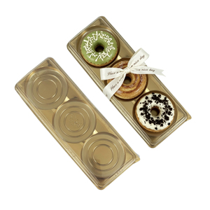 Boîte d'emballage de luxe dorée pour boulangerie, en PET de qualité alimentaire, pour pâtisserie, pain, lot de 2 boîtes à donuts avec couvercle transparent - Product Image 2