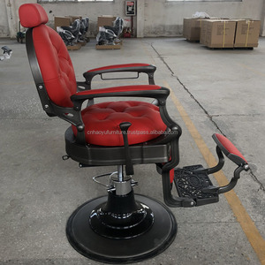 Hot Selling Reclining Barber Chair with Round Base Hydraulic <b>Pump</b> Red and Black Color Scheme for Big <b>Men</b> in Workshop - Product Image 3