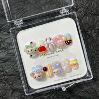 Faux Ongles Populaire et Vente Flash, Cartoon Kawaii Courts Carrés Ronds Labubu, Fait Main de Luxe, Ongles à Coller pour Filles, Nail Art