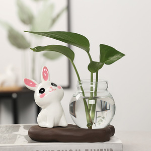 Jarrón hidropónico de cerámica con forma de conejo y soporte para agua, para decoración de escritorio en casa u oficina, regalo de Pascua, estilo caricatura, de 4 a 8 pulgadas. - Product Image 2
