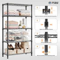 Étagère de rangement utilitaire en métal MZG OEM, fabrication chinoise, étagère à 5 niveaux en fil métallique réglable, chromée, facile à assembler pour