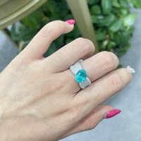 Anello in Argento Sterling 925 Placcato Rodio con Gemma Ovale da 3 carati di Paraiba Sintetica a Banda Larga per Donna