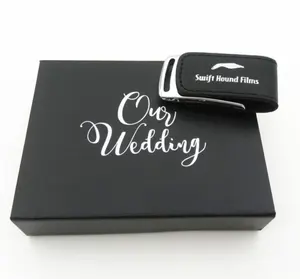 Personalizzato Fotografia di Matrimonio Logo Regalo In Pelle USB Flash Drive Con La Scatola di Carta 8gb 16gb 32gb 128gb pendrive