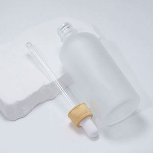 Flacons compte-gouttes en verre dépoli transparent de 5 ml à 100 ml avec bouchon compte-gouttes en bambou et plastique sérigraphié pour huiles essentielles - Product Image 3
