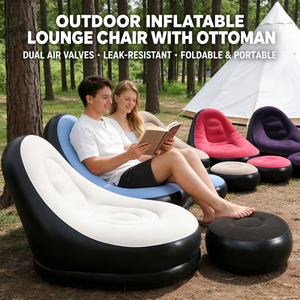 Large Modern Flocking Inflatable Combination <b>Sofa</b> Footrest <b>Cushion</b> Chair Outdoor Lounge Furniture for Patio Camping Relaxation - Product Image 1