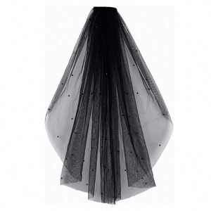 Voile de mariée noir perlé style gothique avec peigne à cheveux pour décoration de fête - Product Image 5