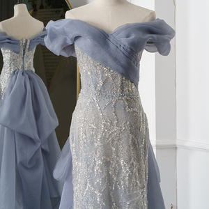 Robes de mariée Jancember Rl137 bleues, style sirène, épaules dénudées, en organza pailleté - Product Image 2