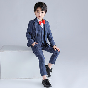 2024 nouveau costume pour enfants coréen plaid trois pièces garçon scène hôte discours performance robe pour cheveux - Product Image 4