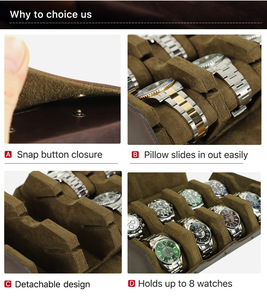 Boîte en cuir de <span class=keywords><strong>cheval</strong></span> fou avec coussins amovibles avec logo personnalisé fait à la main à 8 emplacements organisateur d'affichage de montre stockage rouleau de voyage hexagone - Product Image 5
