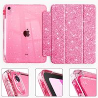 Nouvelle coque de tablette pliable à trois volets pour enfants avec paillettes brillantes et dos transparent pour iPad A16 11 2025 et iPad 10e génération 10,9