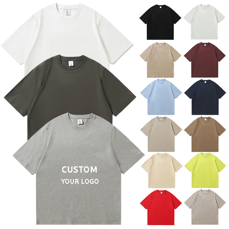 Wholesale 100% Cotton 270GSM Heavyweight Round Neck Unisex Tshirt Custom Logo Puff Printing Blank Solid Color Baggy Men T Shirt