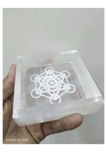 Handcrafted Selenite Charging Box with <b>Engraved</b> Metaron Symbol Charging Plate for Meditation & Decor Healing <b>Tool</b> - Product Image 3