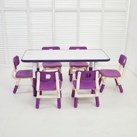 Table et chaises rectangulaires modernes en plastique réglables en hauteur pour enfants, avec caractéristiques de sécurité, pour l'école et l'extérieur