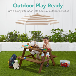 Table de pique-nique pliable en bois pour enfants avec sièges intégrés et parapluie réglable pour activités de plein air, repas, école, hôtel - Product Image 3