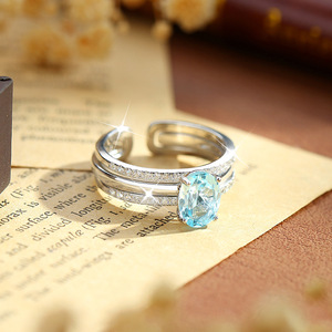 Manufacturer Sale 6*8mm Oval Crystal Matching <b>Open</b> <b>Rings</b> Natural Stone 925 Sterling Silver 2 In 1 Couple Jewelry For Gift - Product Image 5