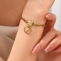 Bracelet à pendentif double tête de léopard en acier inoxydable pour femmes à la mode, bracelet en acier inoxydable français, vente en gros d'usine