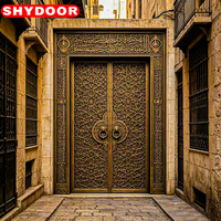 Porte d'entrée principale de villa de luxe, style mosquée antique, en cuivre, à double battant, sculptée, de sécurité, de style arabe islamique