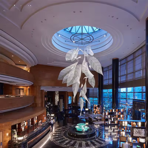 Candelabro de proyecto interior personalizado iluminación de salón de banquetes lámpara colgante de hoja de vidrio profesional - Product Image 2