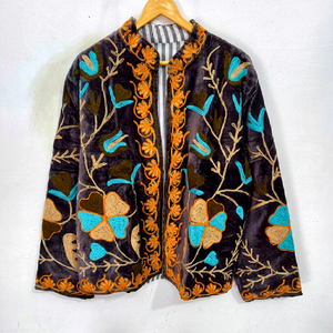 เสื้อแจ็คเก็ตปักลายซูซานีผ้ากำมะหยี่สำหรับผู้หญิง ระบายอากาศได้ดี ลายดอกไม้ งานฝีมือทำมือ เสื้อแจ็คเก็ตผู้หญิง ดีไซน์สวยงาม - Product Image 1