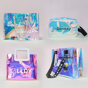 2023 High Quality Customized PVC Holographic Shopping Plastic Tote Bag Custom Logo Clear Transparent Waterproof PVC Tote Bag