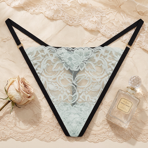 Tanga de Encaje Floral Transparente para Mujer, Tanga de Tirantes Finos, Cintura Baja, Ropa Interior Sexy Transparente para Mujer, OEM ODM - Product Image 3