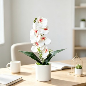 Orquídea Phalaenopsis Artificial Paulon, Bonsái de 7 Flores Amarillas y Blancas en Maceta, Decoración de Interiores, Adorno para Sala de Estar - Product Image 3