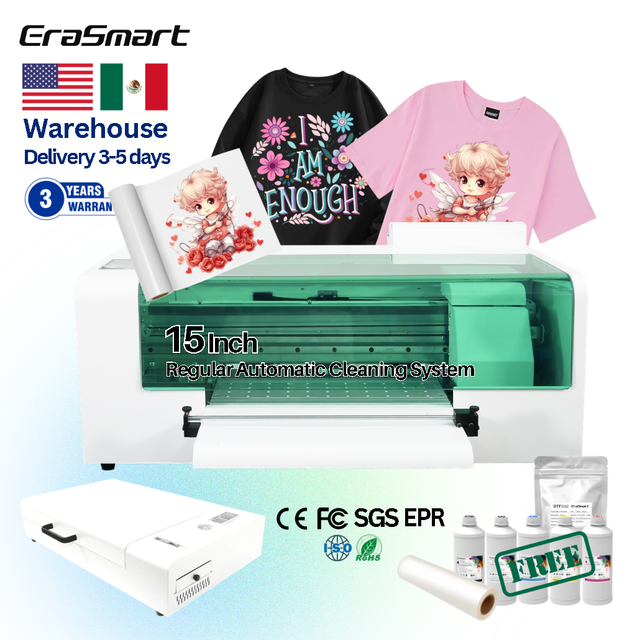 Erasmart Pink 35cm Impresora DTF Heat Transfer T Shirt DTF Printer Printing Machine A3 XP600 Inkjet DTF Printer With Oven