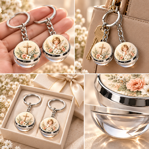 Porte-clés rond en verre avec motif croix et ange, impression numérique, style fantastique, cadeau religieux, souvenir, fabrication OEM ODM - Product Image 3