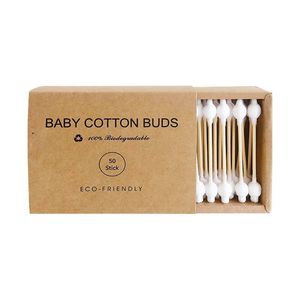 Coton-tiges biodégradables jetables en forme de <span class=keywords><strong>gourde</strong></span>, grand format, pour le nettoyage du visage des nourrissons et des enfants, paquet de 50 - Product Image 2