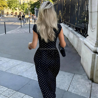 Robe longue OEM personnalisée à pois, manches courtes, taille haute, style vintage, coupe trapèze, élégante, décontractée, pour femme, style Hepburn français