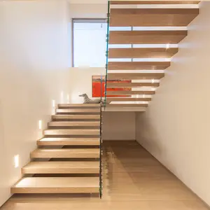 Escadas flutuantes de aço portátil, escada de madeira, escadas internas