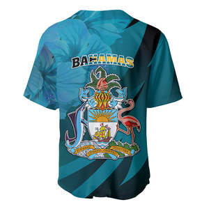 Camiseta de Béisbol del Día de la Independencia de las Bahamas, 10 de Julio, con Estampado Personalizado de la Bandera de las Bahamas, Pez Marlín Azul Bahamense y Hibisco - Product Image 4