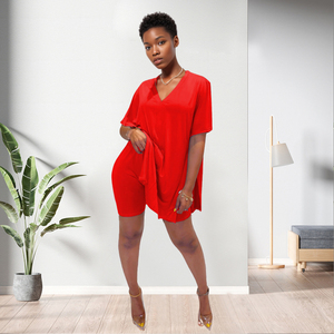 จั๊มสูทผู้หญิงคอวีสีพื้นเสื้อทรงหลวมแฟชั่น - Product Image 3