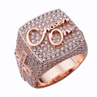 Bijoux Hip Hop classiques Iced Out VVS Moissanite 14K plaqué or 925 bague en argent Sterling lettre croix pour hommes