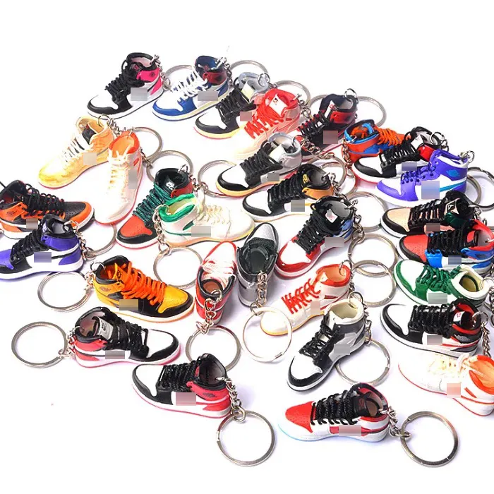 wholesale famous brands mini sneaker keychain with box and bag shoe keychain 3d aj1 sneaker keychain