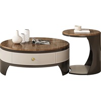 Ensemble de table basse ronde en bois moderne de luxe rétro Tiroirs multifonctions de salon Meubles design en acier inoxydable avec rangement