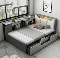 Lits jumeaux modernes simples et doubles en similicuir Stockage fonctionnel Peu encombrant Bois massif contreplaqué Meubles de chambre à coucher Maison Enfants