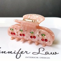 Pince à cheveux coréenne tendance pour femme, en acétate, incrustée de diamants, motif cerise, pour queue de cheval et chignon élégant, pince requin