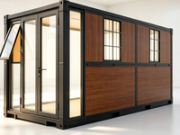 Cabine Conteneur Pliable Effet Bois avec Porte Vitrée Bi-pliante pour Camping et Kiosque
